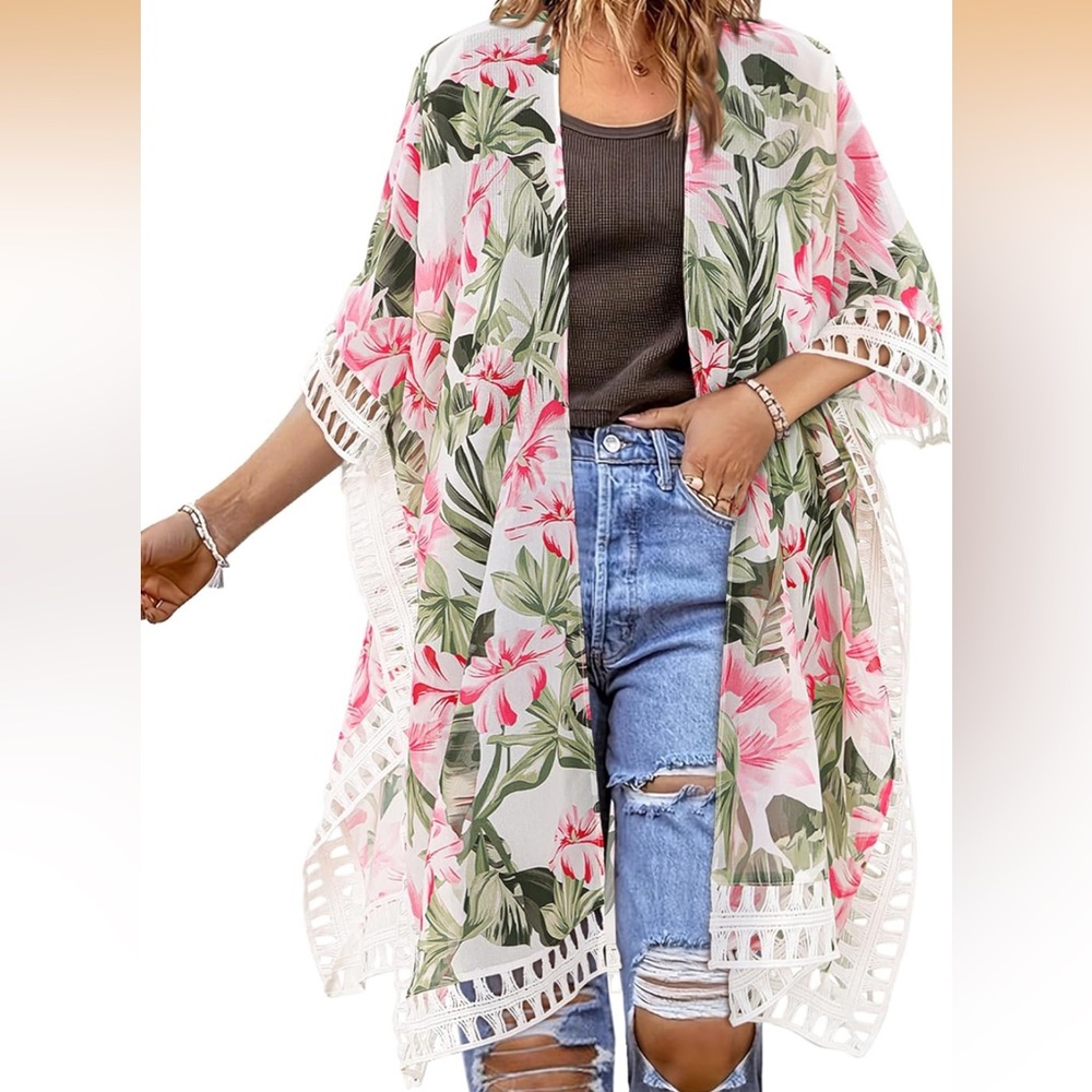 Floral lace boho Kimono